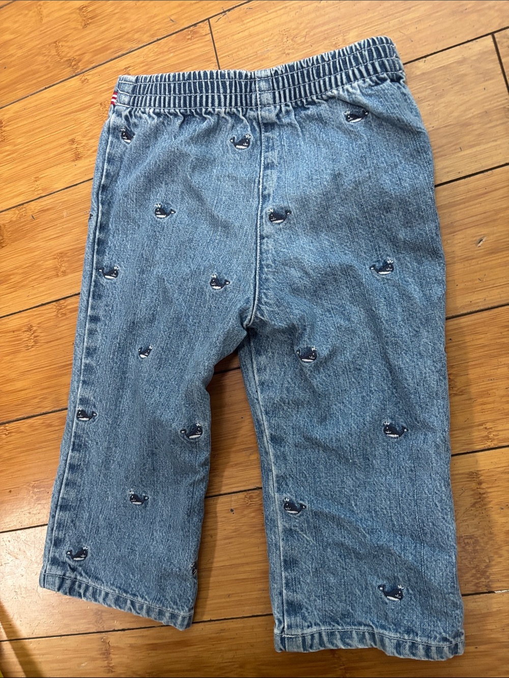 Toddler Whale-Embroidered Denim Jeans with Stripe Waist - Picture 10 of 14
